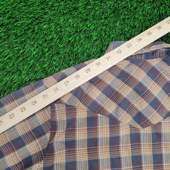 Vintage 80s Shadow Plaid Pearl-Snap Shirt M 19x29 Shirttail - Picture 5 of 16